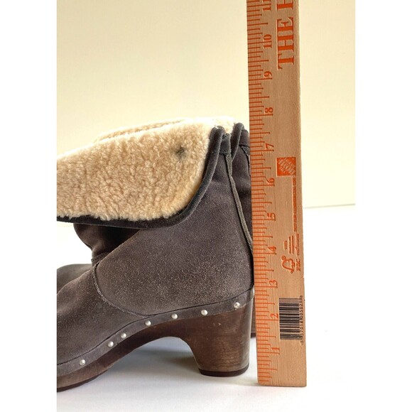 UGG Lynnea Wood Clog High Heel Boot Womens 8 Brown Upper Leather - Picture 9 of 13